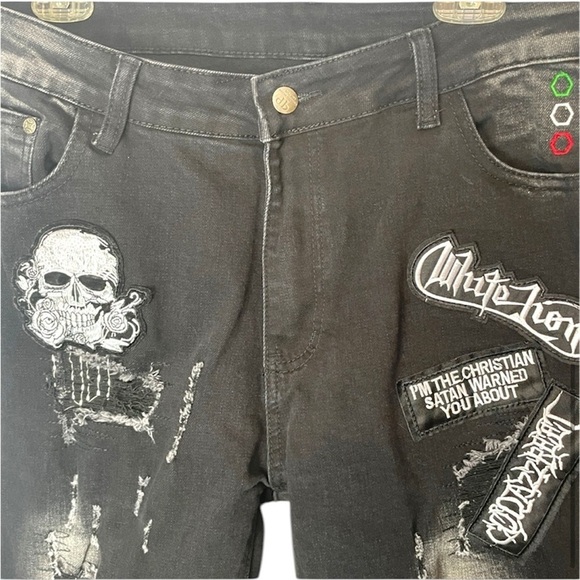 Philipp Plein Amiri Jeans Men’s Patch Distressed faded black and grey Jean SZ 38 - Picture 11 of 17